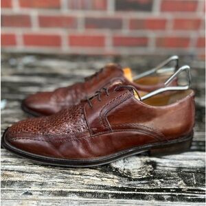 Johnston & Murphy 15-0673 Woven Leather Brown Oxford Dress Shoes Men's Size 8 C7